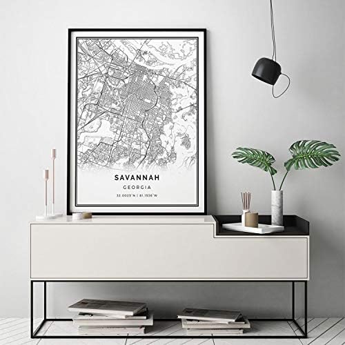 הדפסת פוסטר של מפת סוואנה מרובעת | אמנות קיר בשחור לבן מודרני | עיצוב בית סקנדינבי | ג'ורג'יה סיטי מדפיס יצירות